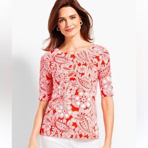 Talbots Red and White Floral Short Sleeve Top